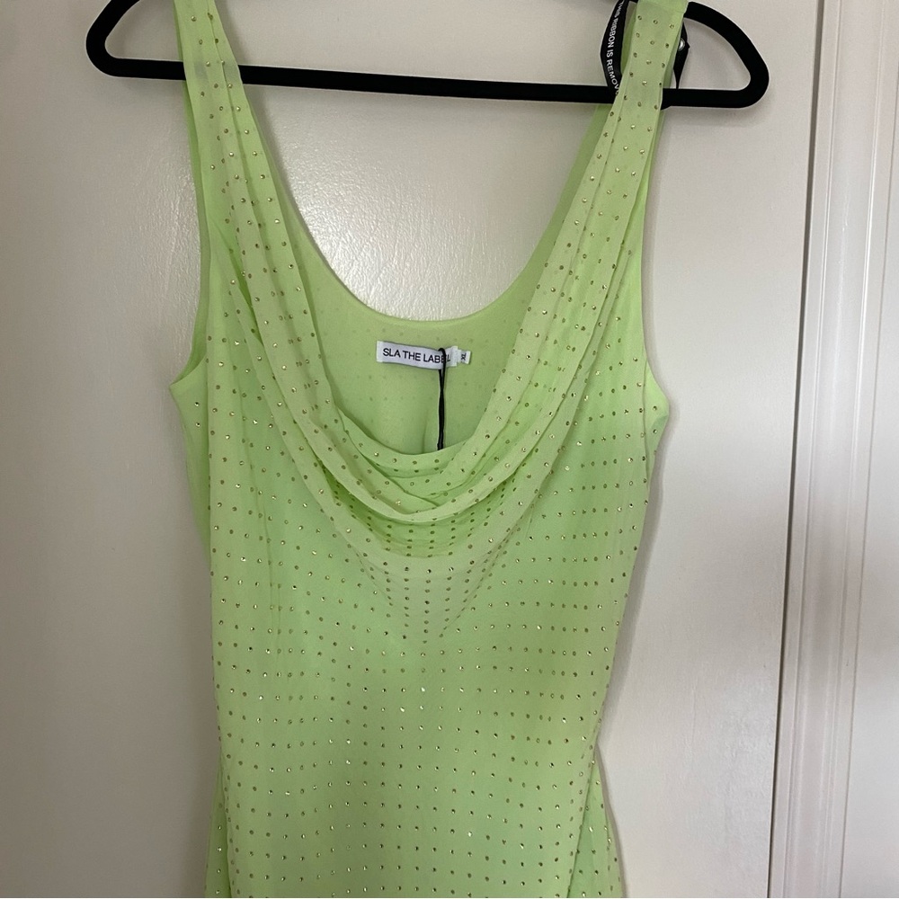 SLA the Label embellished Lime Green Mini Dress - Picture 5 of 6